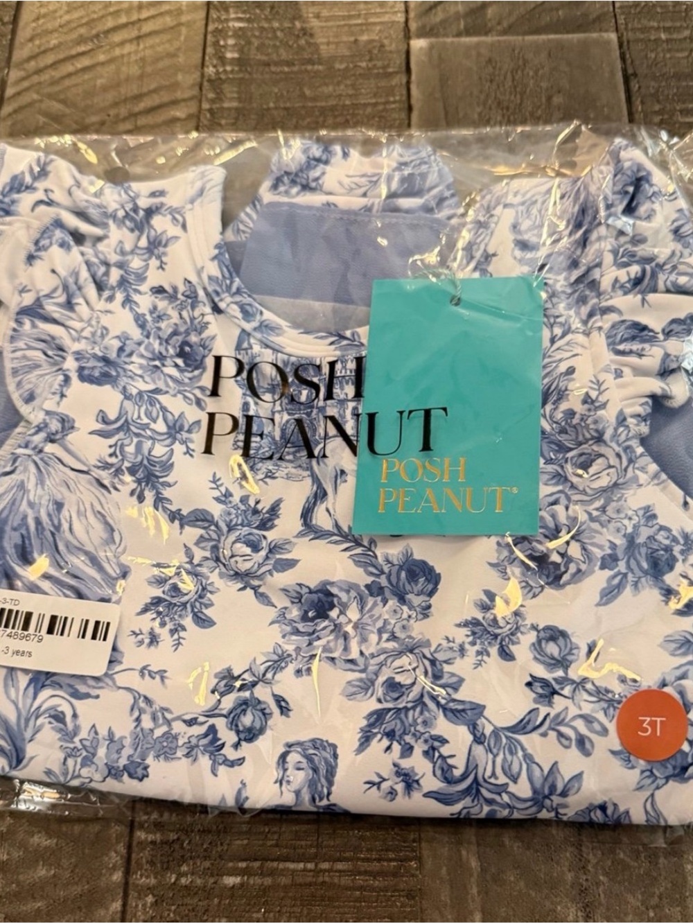 Posh Peanut Briar White and Blue Floral Skirted Leotard 3t